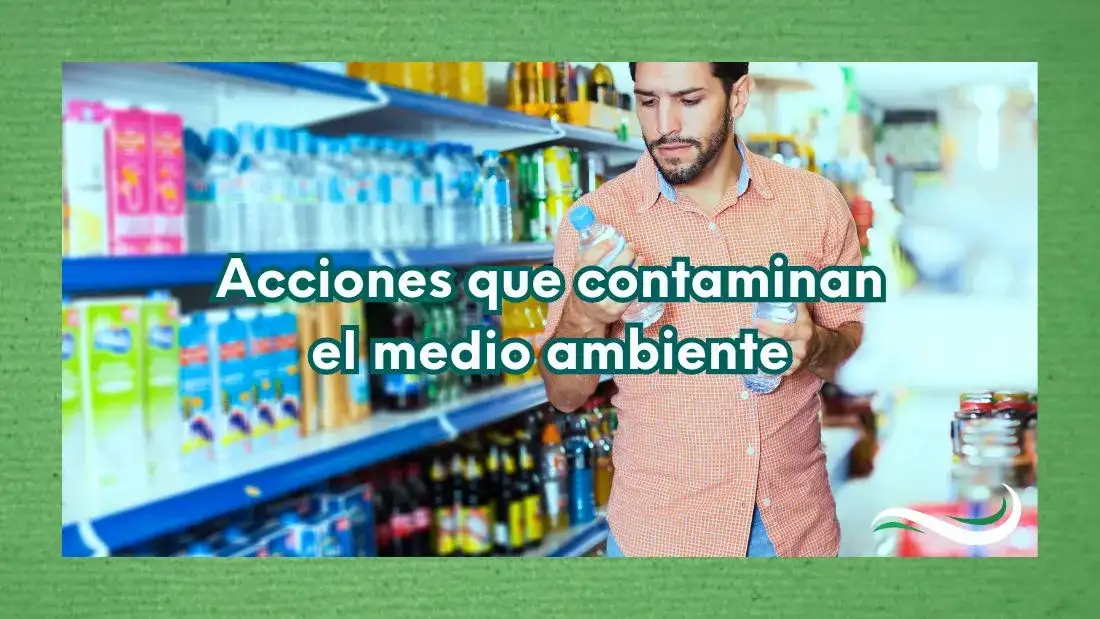 10 Acciones que contaminan el medio ambiente: ÂĄDescĂșbrelas y actĂșa! 31 Hombre revisando botellas de plĂĄstico en un supermercado, ejemplo de decisiones diarias que afectan al medio ambiente.