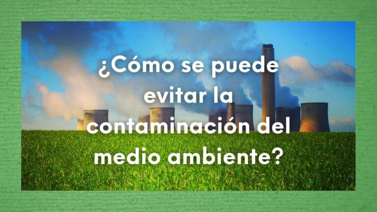 50 acciones para cuidar el medio ambiente: ¿Cómo se puede evitar la contaminación del medio ambiente? 12 Foto de unas industrias contaminantes en un espacio de verde césped con la pregunta sobre escrita en letras de color blanco: ¿Cómo se puede evitar la contaminación del medio ambiente?